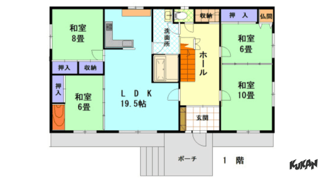 中富良野 中古戸建 1階間取図｜LDKと和室を含む民泊運用の中心フロア