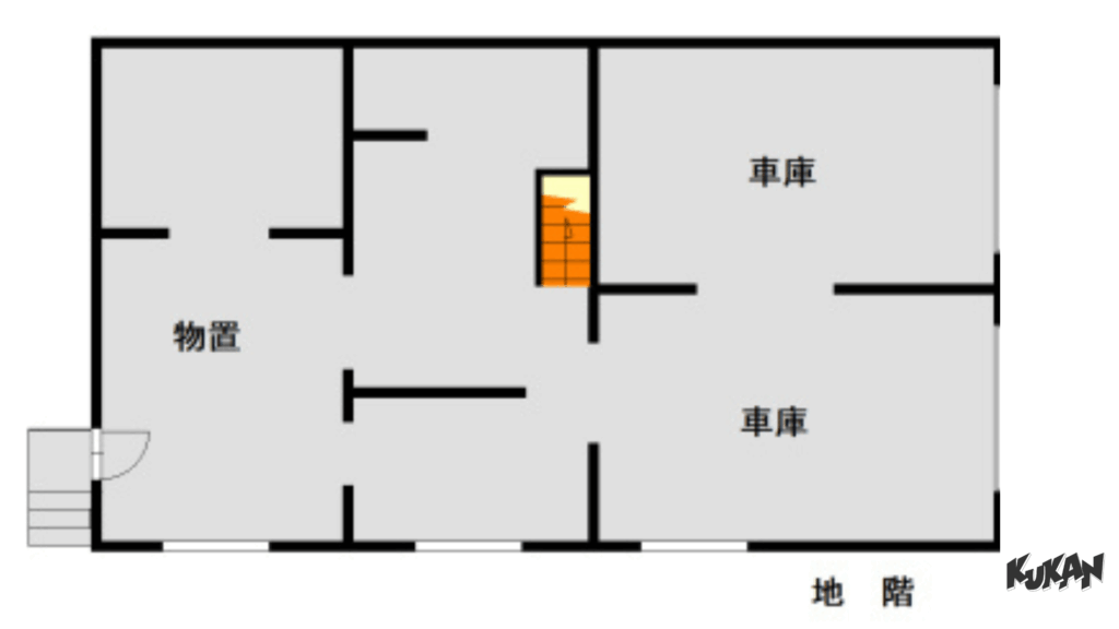 中富良野 中古戸建 地下階間取図｜車庫とスキー収納が可能な多目的空間